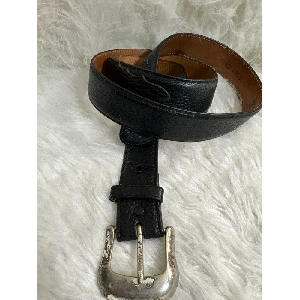 Tony Lama Mens Black Leather Western Belt Made in USA 42 1103L Silver Buckle